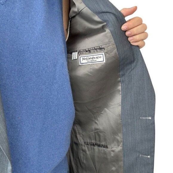 Yves Saint Laurent Mens YSL Slate Blue Striped Wool Sport Coat Blazer 44R - Picture 12 of 12